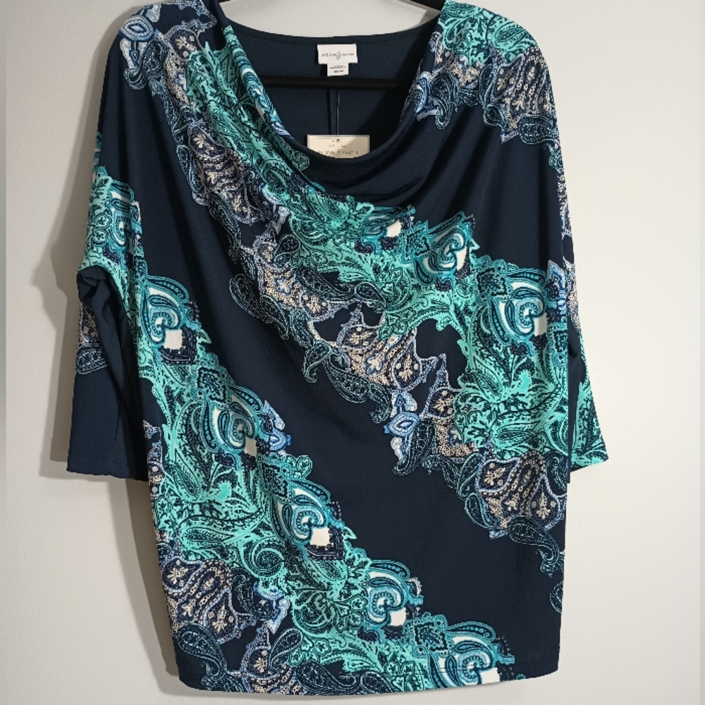 Jaclyn Smith Navy and Teal‎ Paisley Blouse M